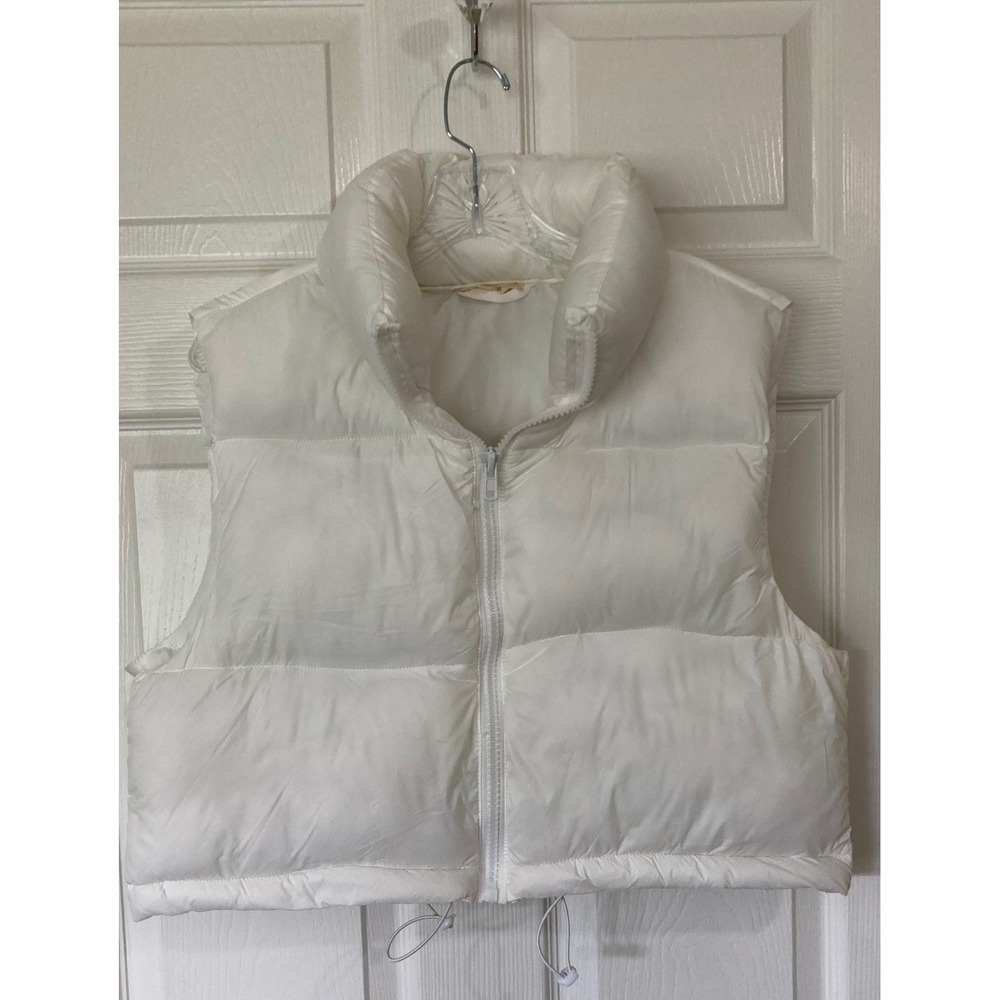 Easel Quilted Puffer Vest White Large Cropped Drawstring Athleisure Gorpcore Ski